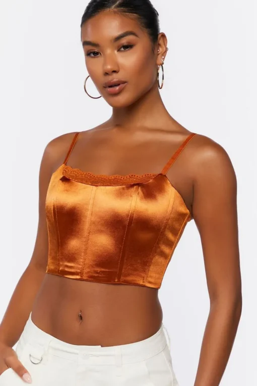 Lace-Trim Satin Cropped Cami