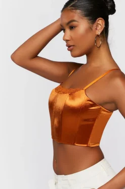 Lace-Trim Satin Cropped Cami