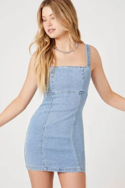 Lace-Up Denim Mini Dress
