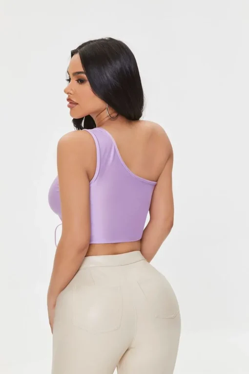 Lace-Up One-Shoulder Crop Top