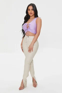 Lace-Up One-Shoulder Crop Top