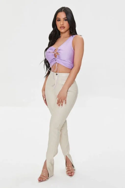 Lace-Up One-Shoulder Crop Top