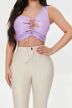 Lace-Up One-Shoulder Crop Top