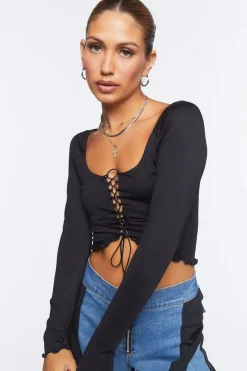 Lace-Up Sweater-Knit Crop Top
