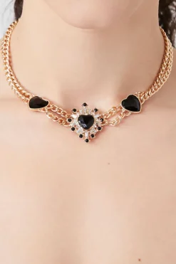 Layered Faux Gem Heart Necklace