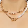 Layered Faux Pearl Chain Necklace