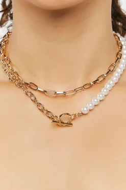 Layered Faux Pearl Chain Necklace