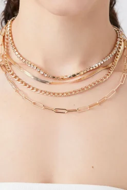 Layered Rhinestone Box Chain Necklace
