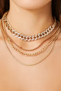 Layered Rhinestone Curb Chain Necklace