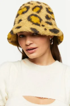 Leopard Print Faux Fur Bucket Hat