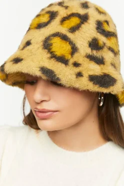 Leopard Print Faux Fur Bucket Hat