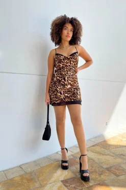 Leopard Print Satin Slip Dress