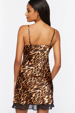 Leopard Print Satin Slip Dress