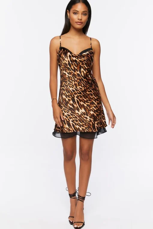 Leopard Print Satin Slip Dress