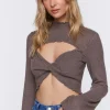 Lettuce-Edge Twisted Cutout Crop Top