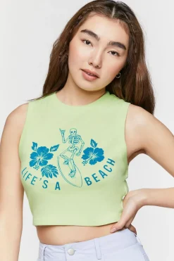 Lifes A Beach Cropped Tank Top