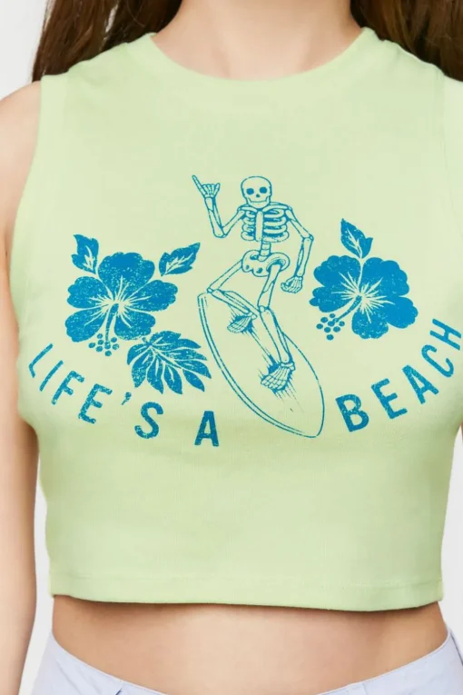 Lifes A Beach Cropped Tank Top