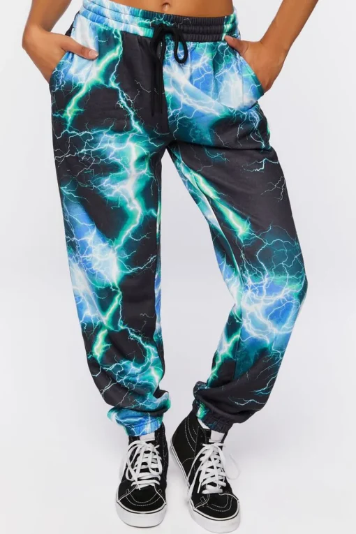 Lightning Print Drawstring Joggers