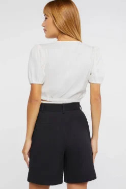 Linen-Blend Cropped Wrap Top