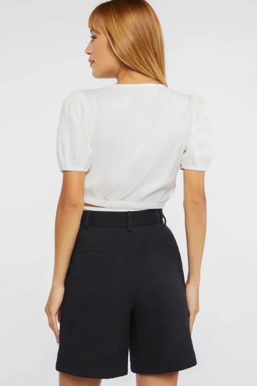 Linen-Blend Cropped Wrap Top