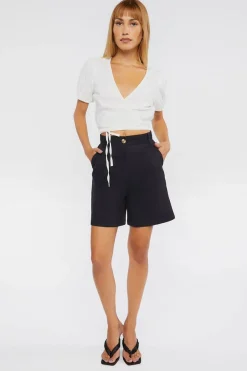 Linen-Blend Cropped Wrap Top