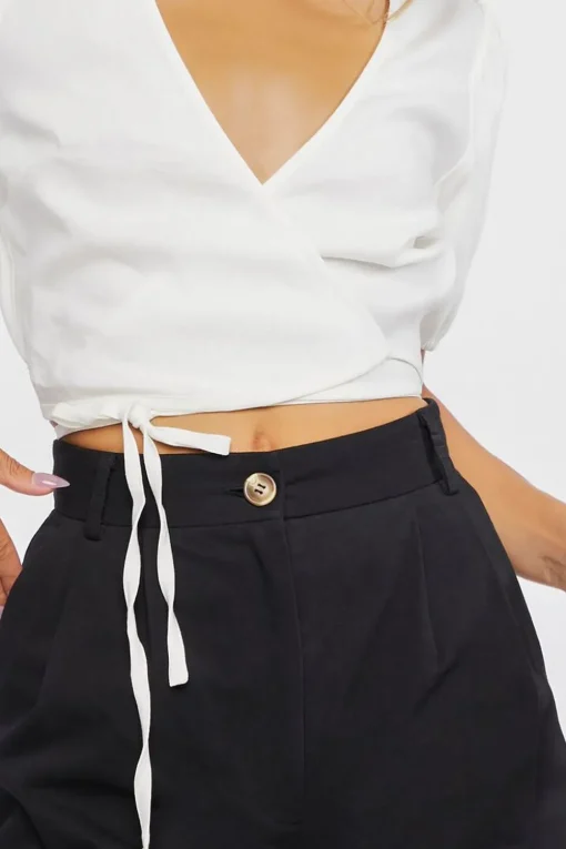 Linen-Blend Cropped Wrap Top