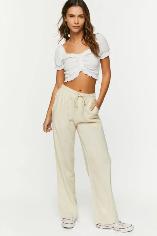 Linen-Blend Mid-Rise Pants