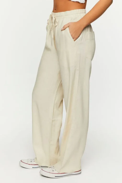 Linen-Blend Mid-Rise Pants