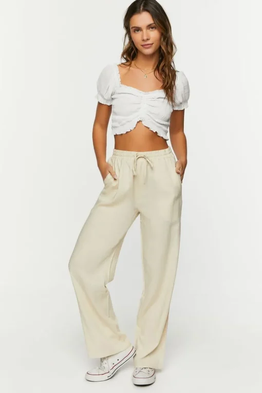 Linen-Blend Mid-Rise Pants