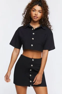Linen-Blend Shirt & Skirt Set