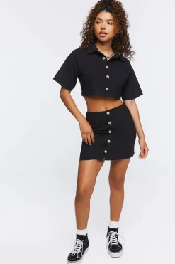 Linen-Blend Shirt & Skirt Set