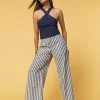 Linen-Blend Striped Wide-Leg Pants