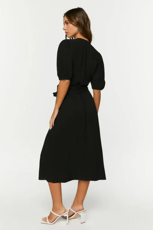 Linen-Blend Wrap Midi Dress