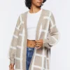 Longline Grid Cardigan Sweater