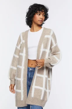 Longline Grid Cardigan Sweater