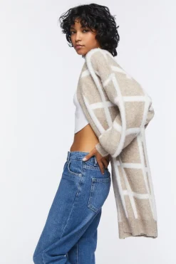 Longline Grid Cardigan Sweater
