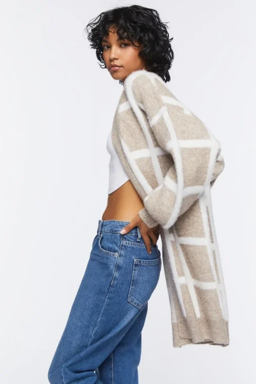 Longline Grid Cardigan Sweater