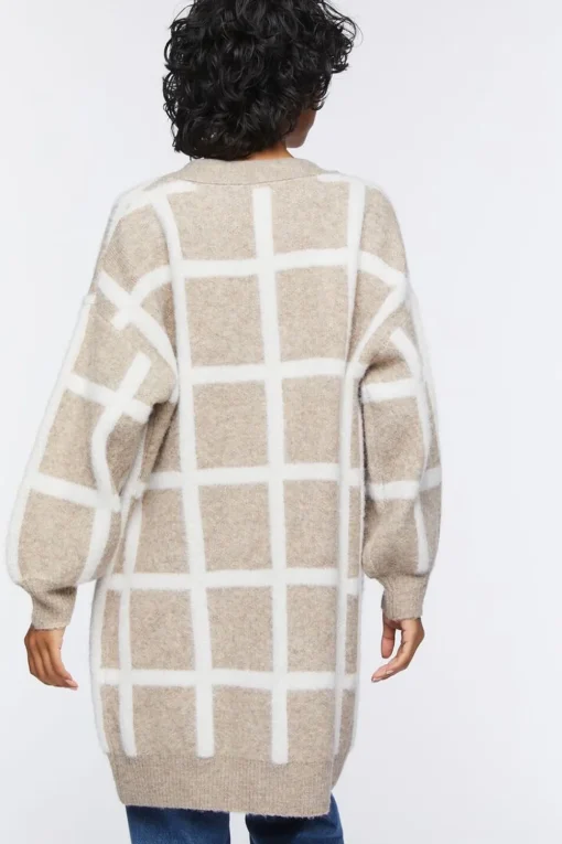 Longline Grid Cardigan Sweater