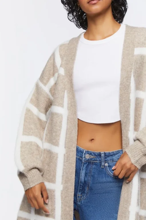 Longline Grid Cardigan Sweater