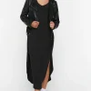 Long-Sleeve Dolphin-Hem Midi Dress