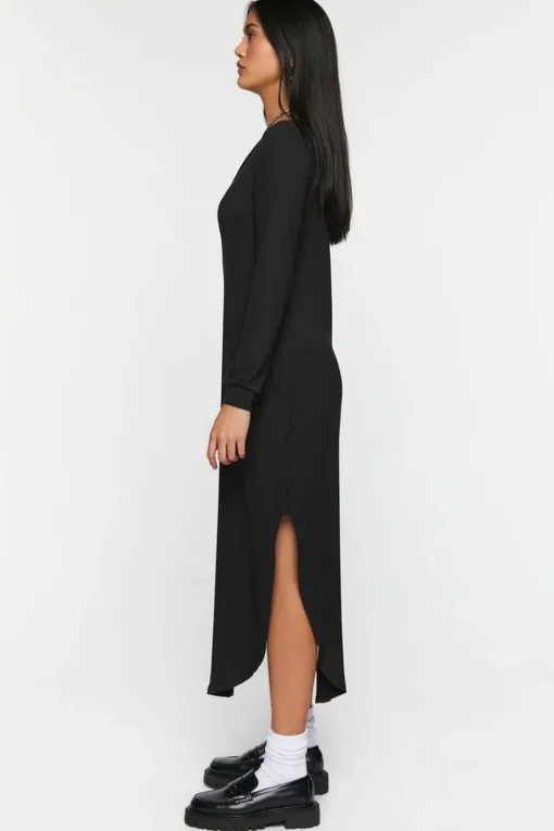 Long-Sleeve Dolphin-Hem Midi Dress