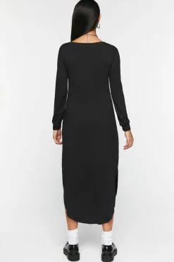 Long-Sleeve Dolphin-Hem Midi Dress