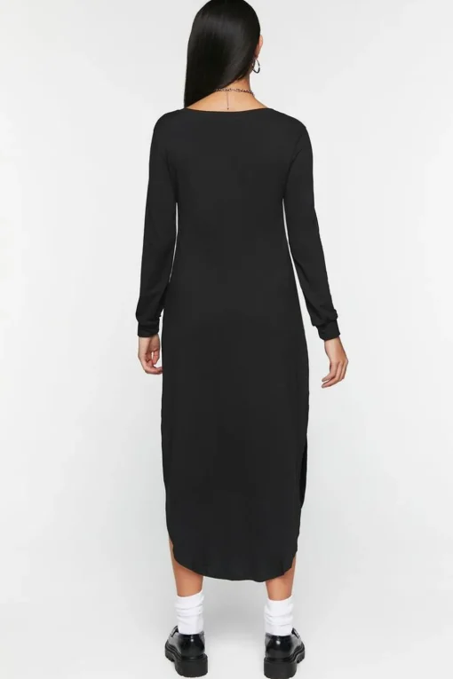Long-Sleeve Dolphin-Hem Midi Dress