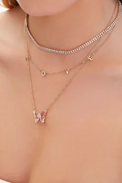 Love Butterfly Pendant Layered Necklace