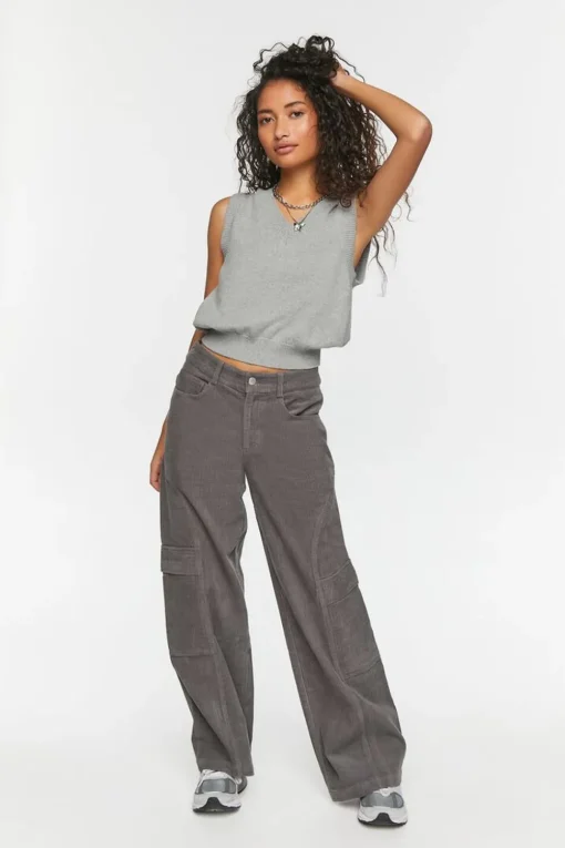 Low-Rise Wide-Leg Corduroy Pants