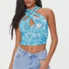 Marble Print Crisscross Crop Top