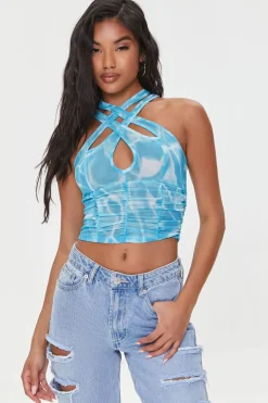 Marble Print Crisscross Crop Top