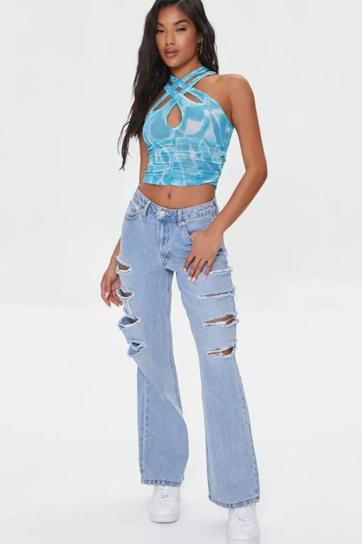 Marble Print Crisscross Crop Top
