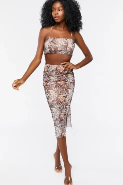 Marble Print Cropped Cami & Skirt Set
