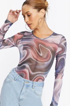 Marble Print Long-Sleeve Bodysuit